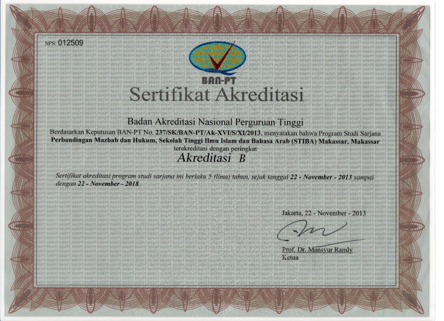 Sertifikat Akreditasi 2013-2018