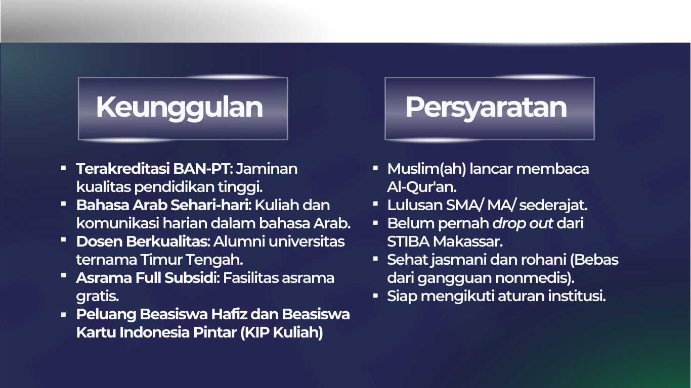 Penerimaan Mahasiswa Baru (STIBA) Makassar 1447-1448 H/ 2025-2026 M